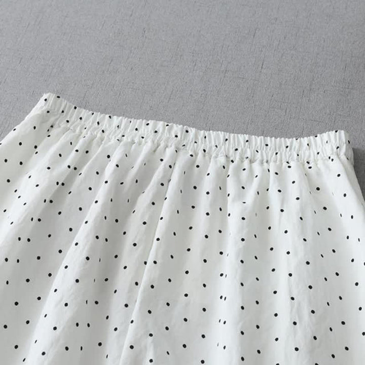 Buddha Stones Pantaloni capri da donna a gamba larga in cotone con inserti in pizzo a pois e tasche. - image 6