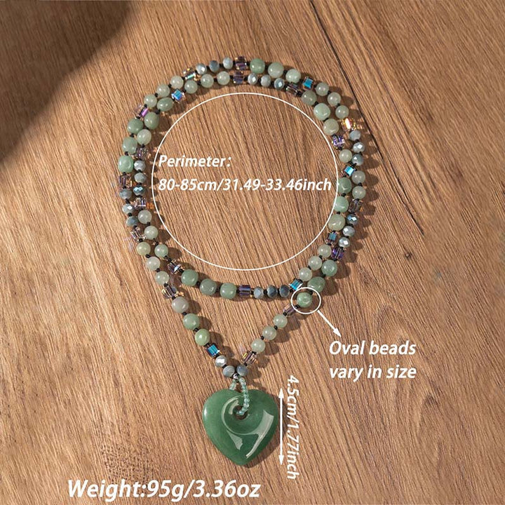 Buddha Stones Collana con ciondolo a forma di cuore in quarzo rosa e avventurina verde, portafortuna - image 5