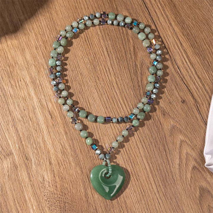 Buddha Stones Collana con ciondolo a forma di cuore in quarzo rosa e avventurina verde, portafortuna - image 4