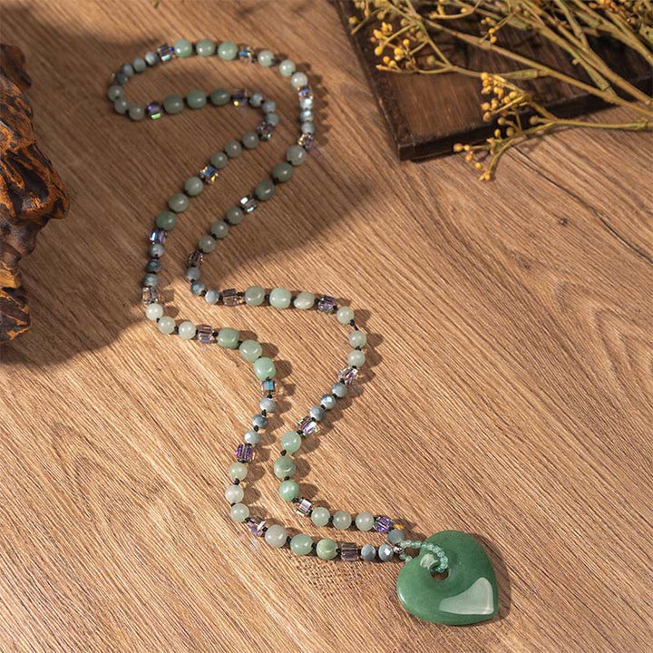 Buddha Stones Collana con ciondolo a forma di cuore in quarzo rosa e avventurina verde, portafortuna - Avventurina verde - image 3