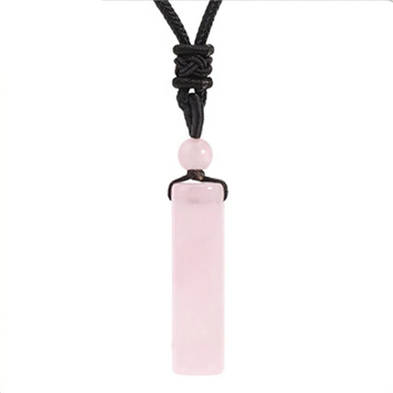 Buddha Stones Collana con ciondolo cilindrico a tema guarigione in vari cristalli di quarzo rosa, avventurina verde e ametista. - Quarzo rosa - image 11