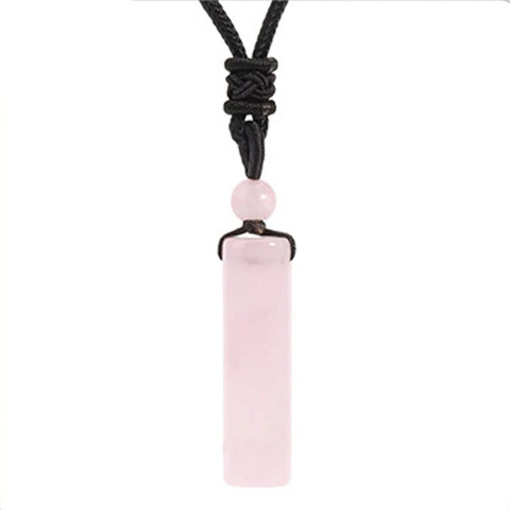 Buddha Stones Collana con ciondolo cilindrico a tema guarigione in vari cristalli di quarzo rosa, avventurina verde e ametista. - Quarzo rosa - image 11