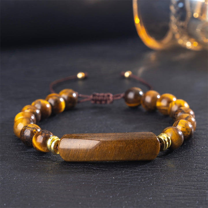 Buddha Stones Bracciale per la trasformazione positiva con ametista, avventurina verde, occhio di tigre e quarzo fragola - Occhio di tigre (circonferenza del polso 14-18 cm) - image 7
