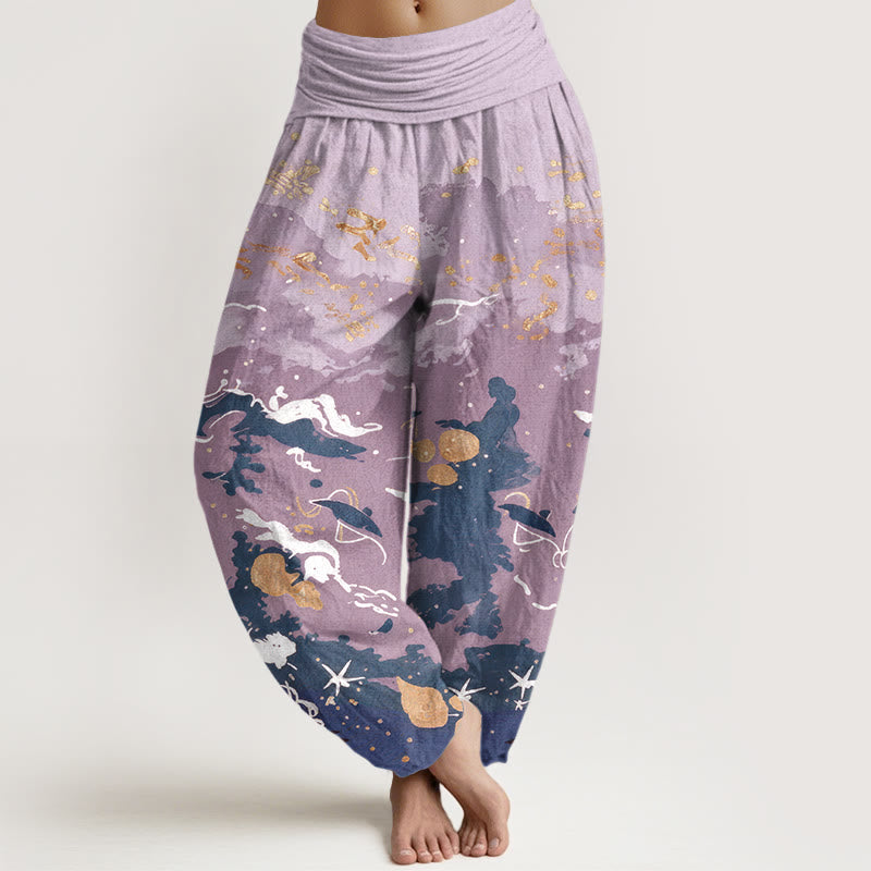 Buddha Stones Pantaloni harem da donna in cotone con motivo a onde e cielo, con elastico in vita. - Lavanda - US16, UK/AU20, EU48 (3XL) - image 8