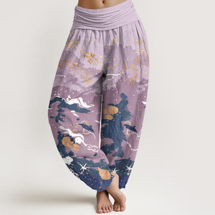 Buddha Stones Pantaloni harem da donna in cotone con motivo a onde e cielo, con elastico in vita. - Lavanda - US16, UK/AU20, EU48 (3XL) - image 8