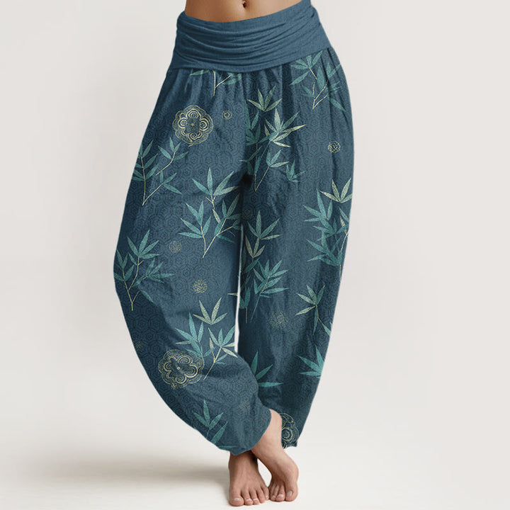 Buddha Stones Pantaloni harem da donna in cotone, bambù e bambù con motivo floreale geometrico e vita elasticizzata. - Ciano scuro - US16, UK/AU20, EU48 (3XL) - image 8