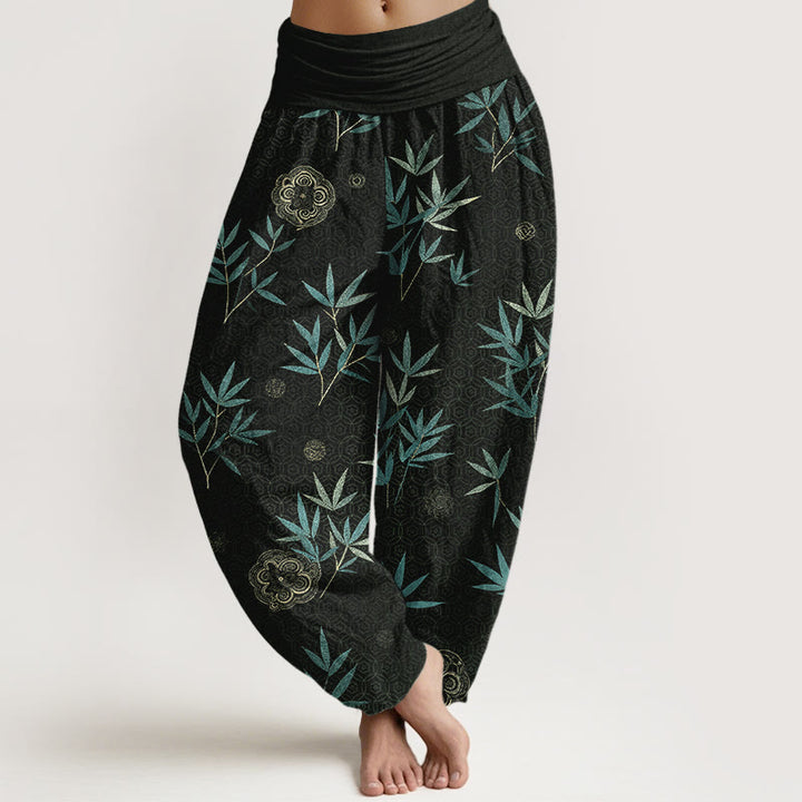 Buddha Stones Pantaloni harem da donna in cotone, bambù e bambù con motivo floreale geometrico e vita elasticizzata. - Nero - US16, UK/AU20, EU48 (3XL) - image 5