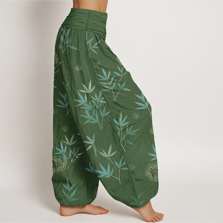 Buddha Stones Pantaloni harem da donna in cotone, bambù e bambù con motivo floreale geometrico e vita elasticizzata. - image 2
