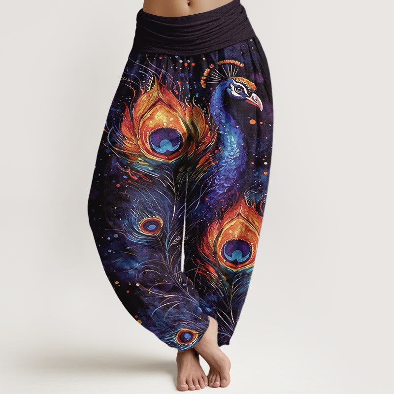 Buddha Stones Pantaloni harem da donna in cotone con motivo pavone e cielo stellato, con elastico in vita. - Indaco - US16, UK/AU20, EU48 (3XL) - image 5