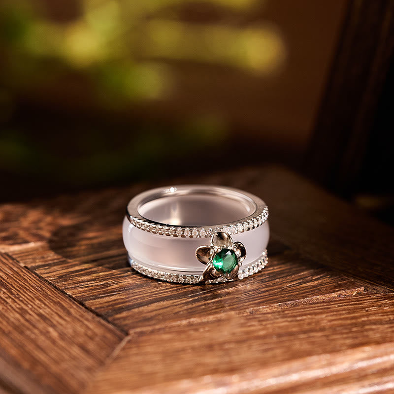 Buddha Stones Anello Harmony con fiore di zucca calcedonio - image 3