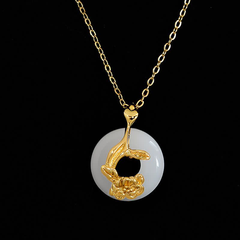 Buddha Stones Collana con ciondolo a forma di peonia in argento sterling 925 con fibbia della pace e giada bianca Hetian, portafortuna. - image 3
