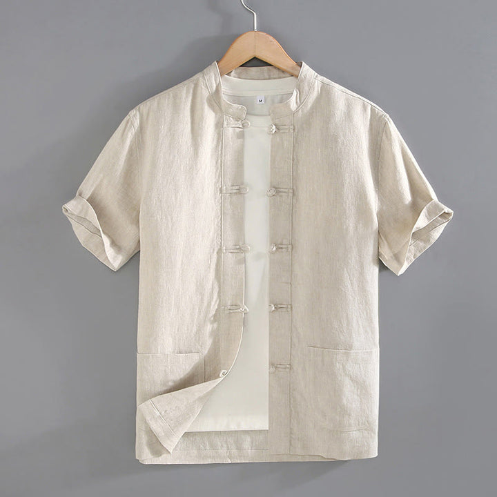 Abito Tang vintage con bottoni a rana cinesi e tasche, modello vintage con Buddha Stones. - Beige - US/UK/AU46, EU56 (5XL) - image 0