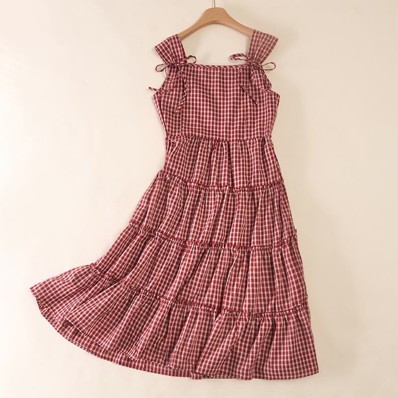 Buddha Stones Abito estivo a quadri senza maniche, sotto il ginocchio, con tasche. - Salmone - US14, UK/AU18, EU46 (2XL) - image 0