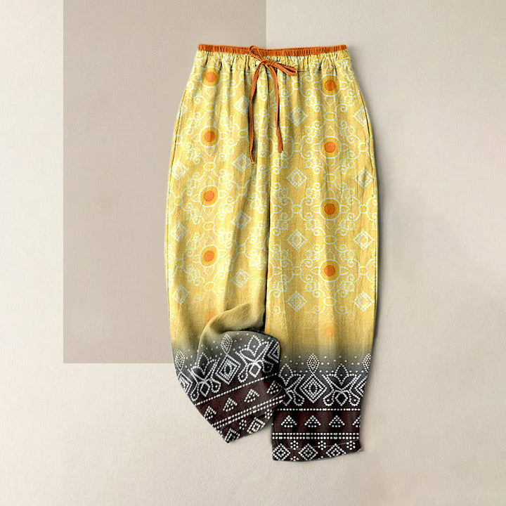 Buddha Stones Pantaloni da donna in puro cotone con elastico in vita e tasche, fantasia a pois e motivi geometrici a rombi. - Cachi - US16, UK/AU20, EU48 (3XL) - image 3