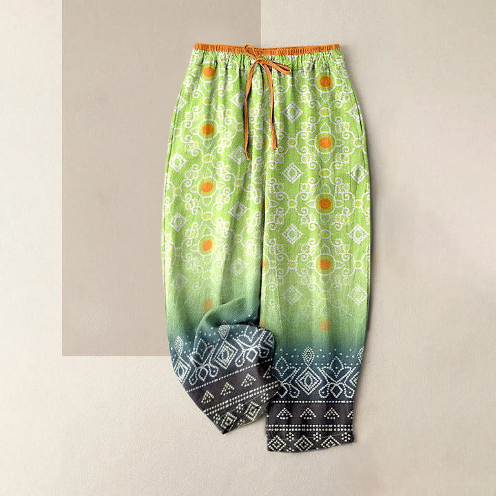 Buddha Stones Pantaloni da donna in puro cotone con elastico in vita e tasche, fantasia a pois e motivi geometrici a rombi. - Verde chiaro - US16, UK/AU20, EU48 (3XL) - image 6