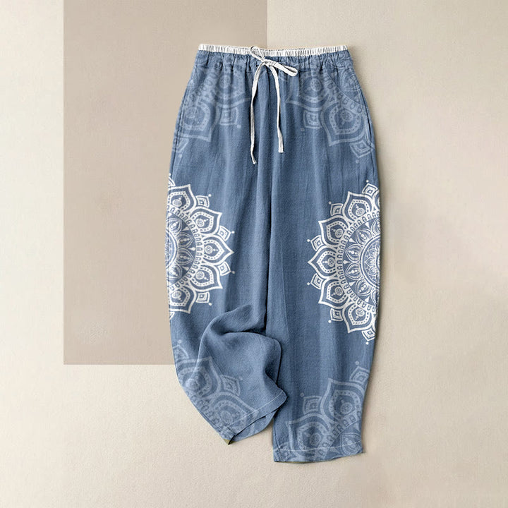 Buddha Stones Pantaloni da donna in puro cotone con elastico in vita e tasche, fantasia mandala. - Blu fiordaliso - US16, UK/AU20, EU48 (3XL) - image 3