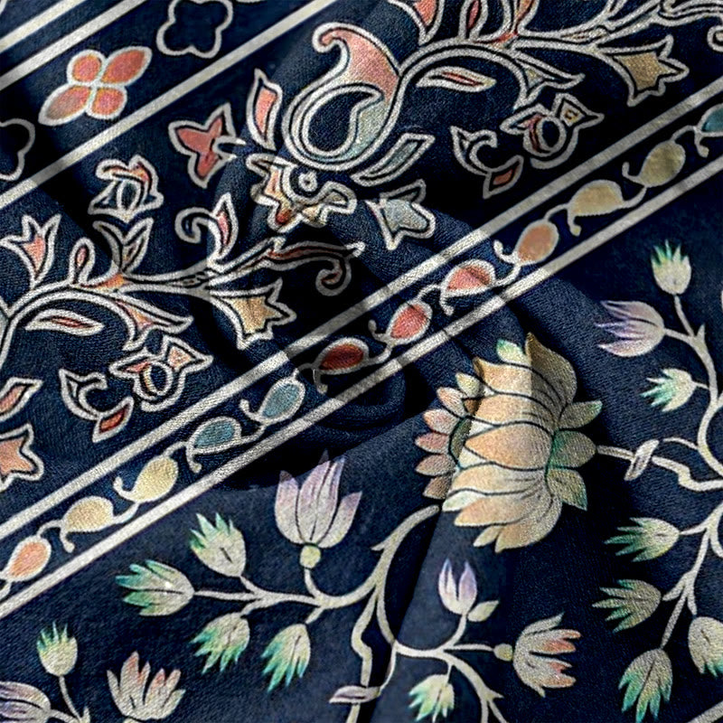 Buddha Stones Pantaloni da donna in puro cotone con elastico in vita e motivo paisley a loto, con tasche. - image 3