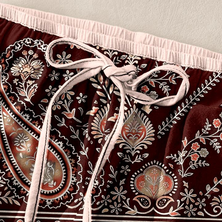 Buddha Stones Pantaloni da donna in puro cotone con elastico in vita e motivo paisley a loto, con tasche. - image 5