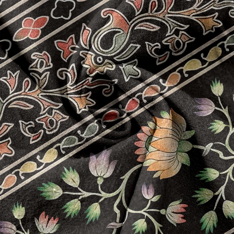 Buddha Stones Pantaloni da donna in puro cotone con elastico in vita e motivo paisley a loto, con tasche. - image 11