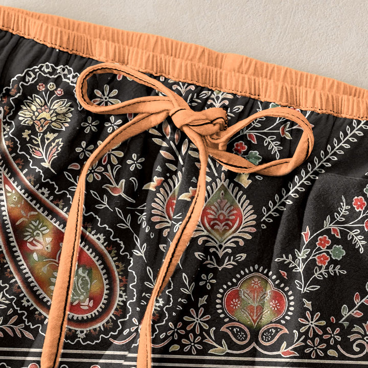 Buddha Stones Pantaloni da donna in puro cotone con elastico in vita e motivo paisley a loto, con tasche. - image 9