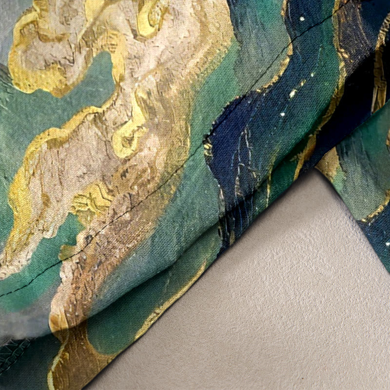 Buddha Stones Pantaloni da donna in puro cotone con elastico in vita e tasche, fantasia gru, nuvole e montagne. - image 10