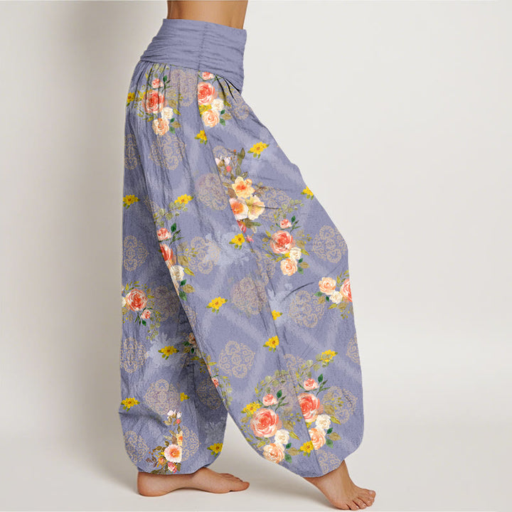 Buddha Stones Pantaloni harem da donna in cotone con motivo floreale geometrico e colorato a rose e vita elasticizzata. - image 10