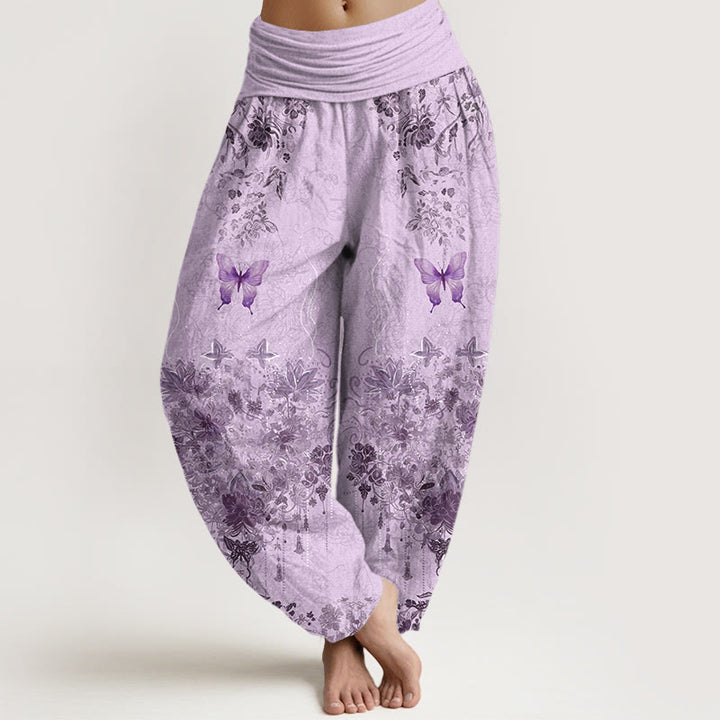 Buddha Stones Pantaloni harem da donna in cotone con motivo floreale e farfalle, con elastico in vita. - Cardo - US16, UK/AU20, EU48 (3XL) - image 8