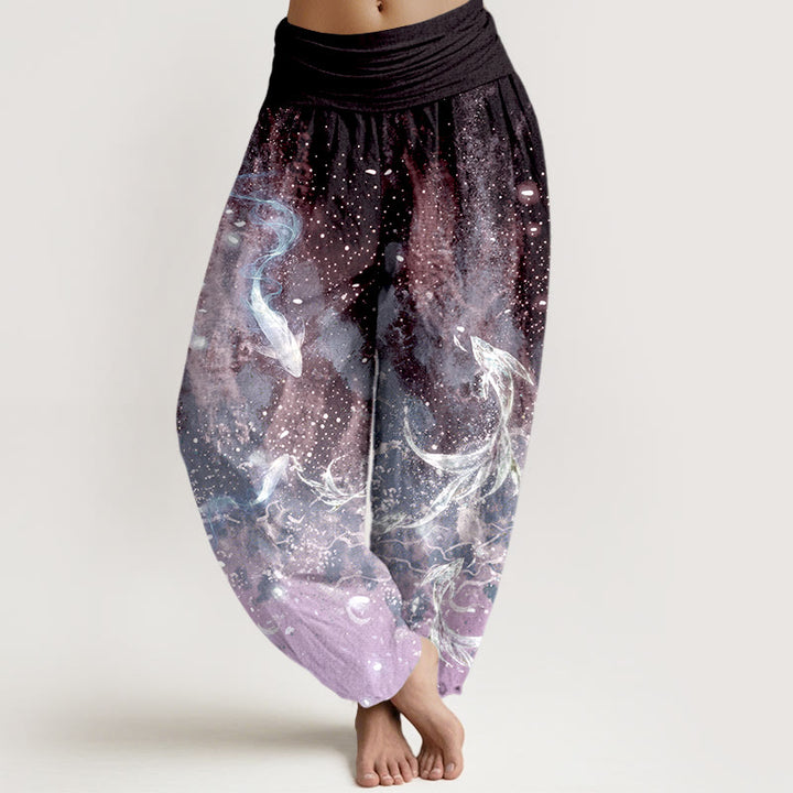 Buddha Stones Pantaloni harem da donna in cotone con motivo a carpe koi e vita elasticizzata. - Viola medio - US16, UK/AU20, EU48 (3XL) - image 5