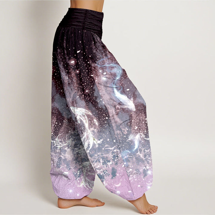 Buddha Stones Pantaloni harem da donna in cotone con motivo a carpe koi e vita elasticizzata. - image 7