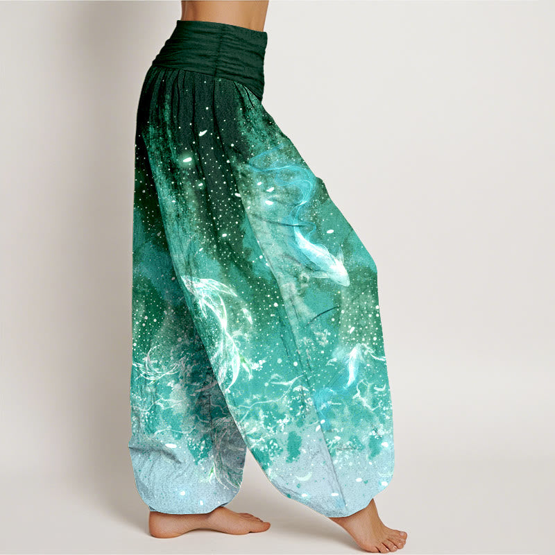 Buddha Stones Pantaloni harem da donna in cotone con motivo a carpe koi e vita elasticizzata. - image 10