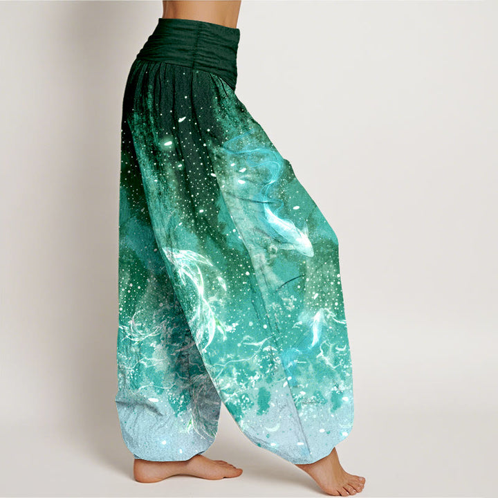 Buddha Stones Pantaloni harem da donna in cotone con motivo a carpe koi e vita elasticizzata. - image 10