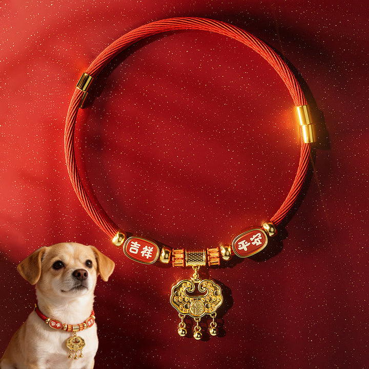 Buddha Stones Collare regolabile per cani e gatti con perline rosse e scritta "Fu Character Luck". - image 2