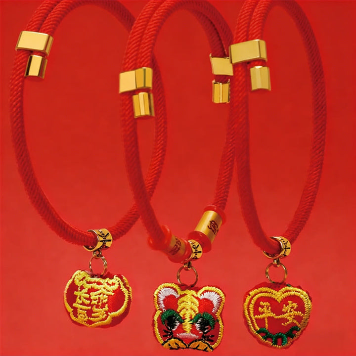 Buddha Stones Collare regolabile per cani e gatti con ricamo a treccia rossa e personaggio Tiger Fu, protezione per animali domestici. - image 17