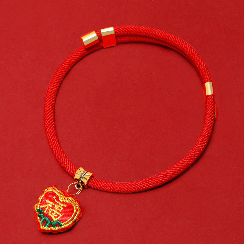 Buddha Stones Collare regolabile per cani e gatti con ricamo a treccia rossa e personaggio Tiger Fu, protezione per animali domestici. - Personaggio Fu - 26-44 cm - image 12