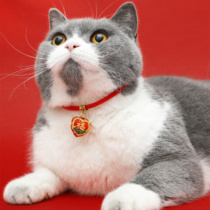 Buddha Stones Collare regolabile per cani e gatti con ricamo a treccia rossa e personaggio Tiger Fu, protezione per animali domestici. - image 14