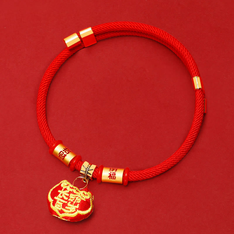 Buddha Stones Collare regolabile per cani e gatti con ricamo a treccia rossa e personaggio Tiger Fu, protezione per animali domestici. - Serratura Ruyi della Fortuna - 26-44 cm - image 8