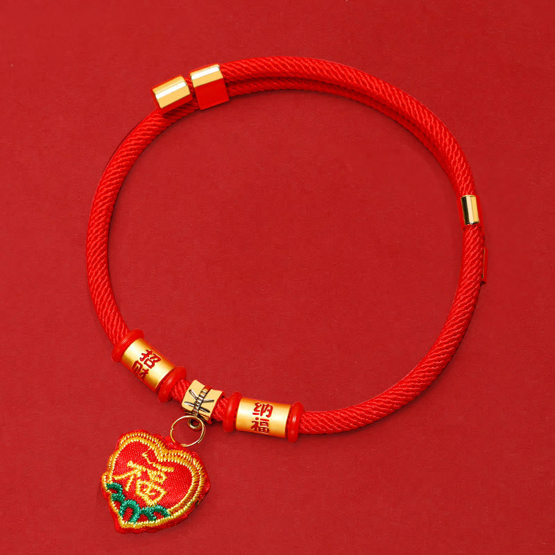 Buddha Stones Collare regolabile per cani e gatti con ricamo a treccia rossa e personaggio Tiger Fu, protezione per animali domestici. - Personaggio Fortunato - 26-44 cm - image 9