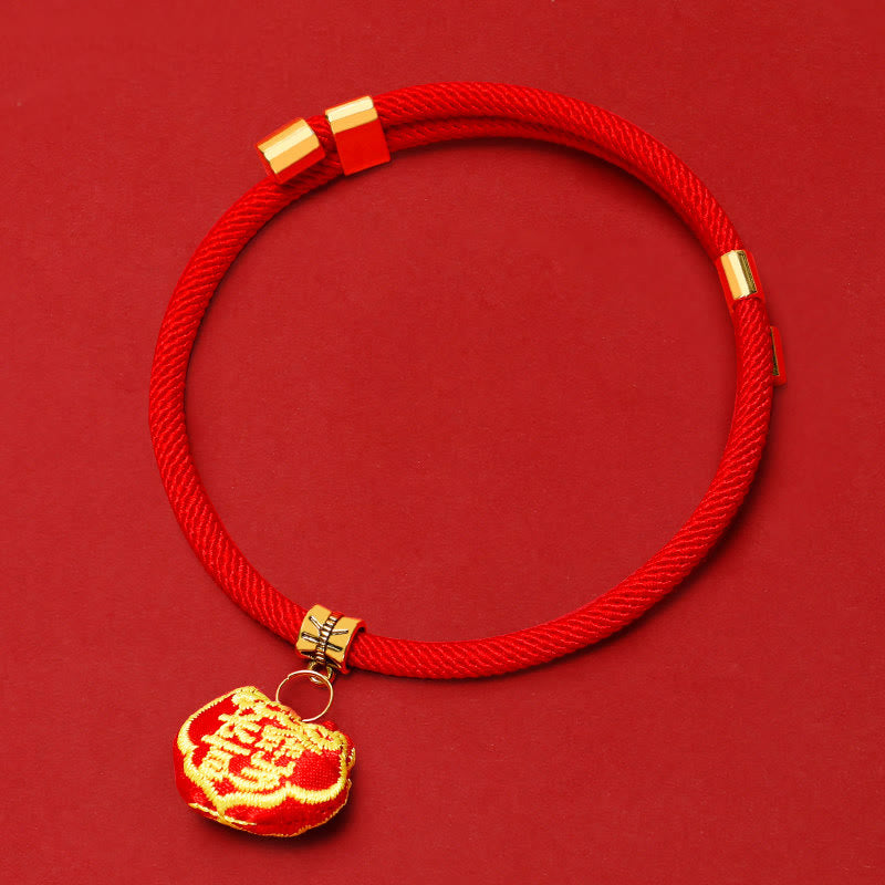 Buddha Stones Collare regolabile per cani e gatti con ricamo a treccia rossa e personaggio Tiger Fu, protezione per animali domestici. - Blocco Ruyi - 26-44 cm - image 11