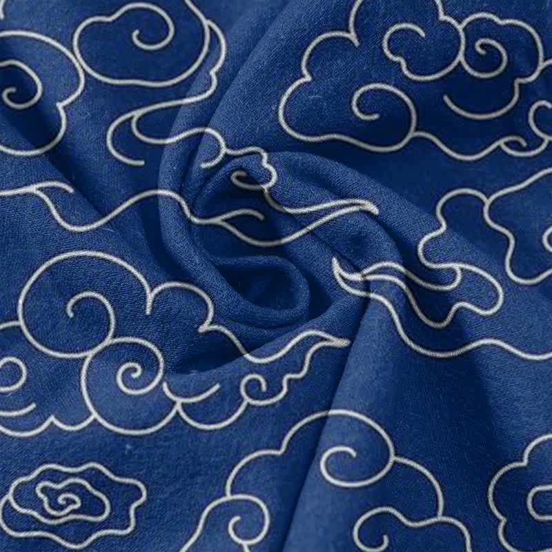 Buddha Stones Camicia da uomo a maniche corte con mezza abbottonatura e fantasia a nuvole in cotone. - image 4