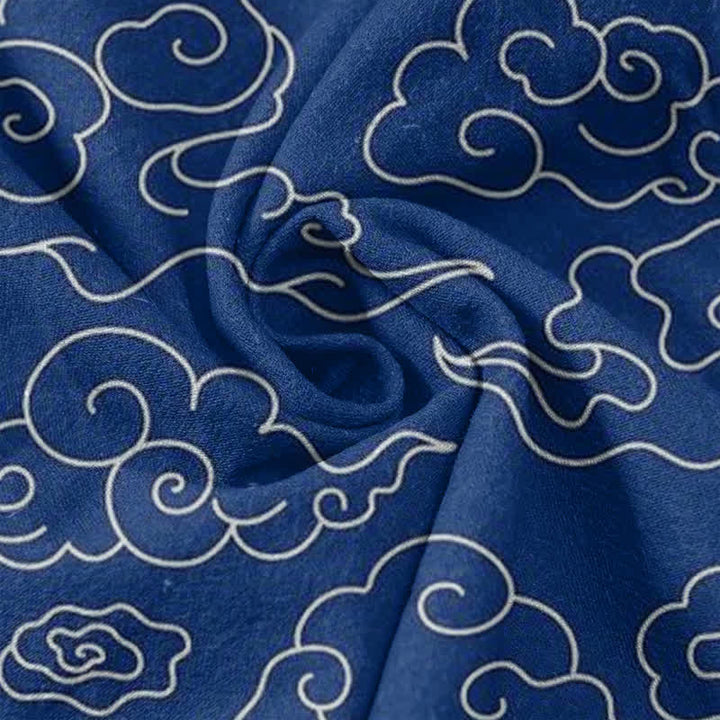 Buddha Stones Camicia da uomo a maniche corte con mezza abbottonatura e fantasia a nuvole in cotone. - image 4