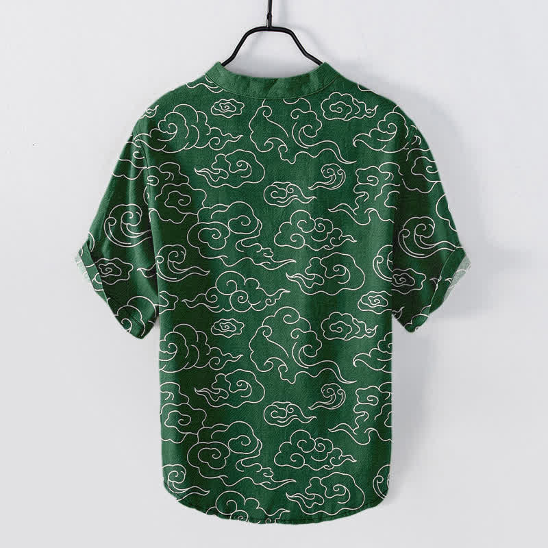 Buddha Stones Camicia da uomo a maniche corte con mezza abbottonatura e fantasia a nuvole in cotone. - image 6