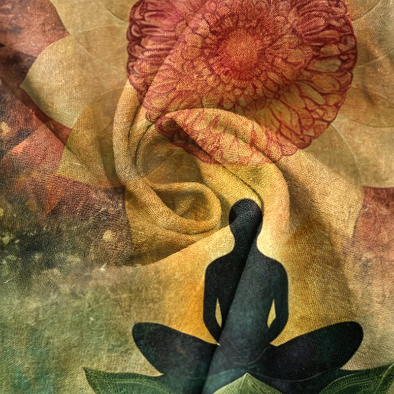 Buddha Stones Camicia da uomo a maniche corte con mezzo bottone, in cotone, con motivo a loto in meditazione. - image 4