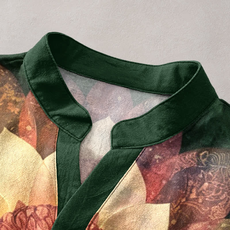 Buddha Stones Camicia da uomo a maniche corte con mezzo bottone, in cotone, con motivo a loto in meditazione. - image 2