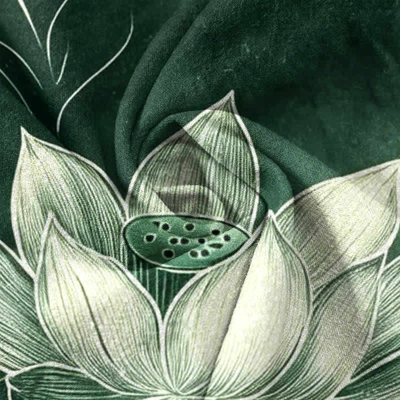 Buddha Stones Camicia da uomo a maniche corte con mezza abbottonatura e motivo a loto in cotone. - image 4