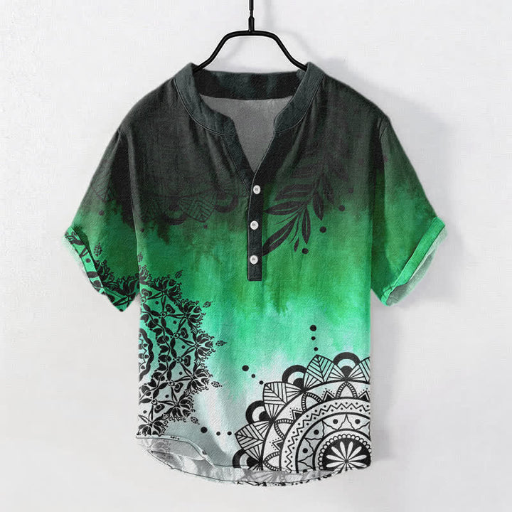 Buddha Stones Camicia da uomo a maniche corte con mezza abbottonatura e motivo mandala in cotone. - Verde medio del mare - US/UK/AU50, EU60 (5XL) - image 5