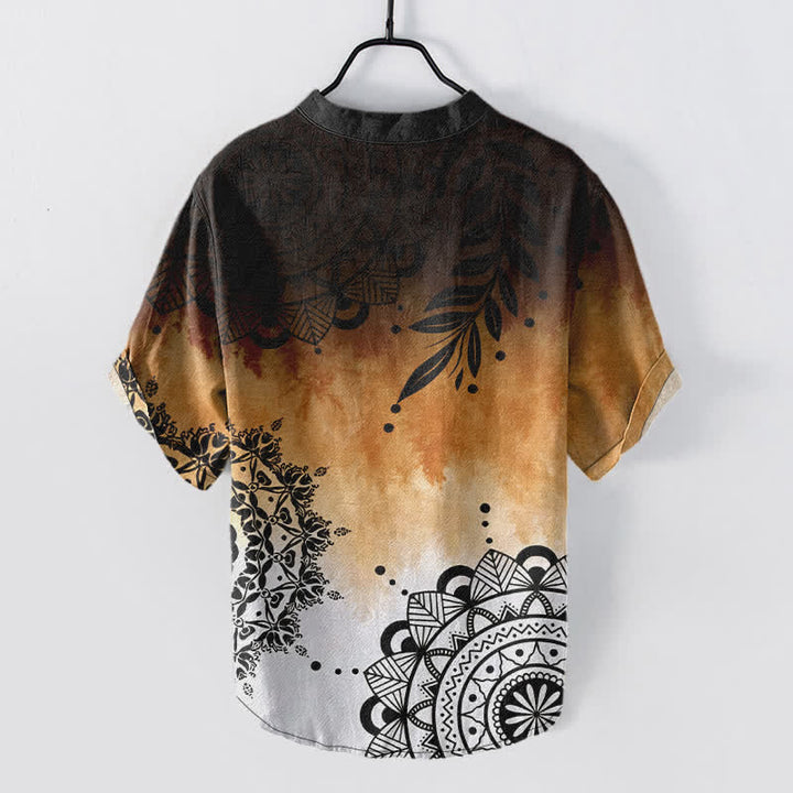 Buddha Stones Camicia da uomo a maniche corte con mezza abbottonatura e motivo mandala in cotone. - image 8