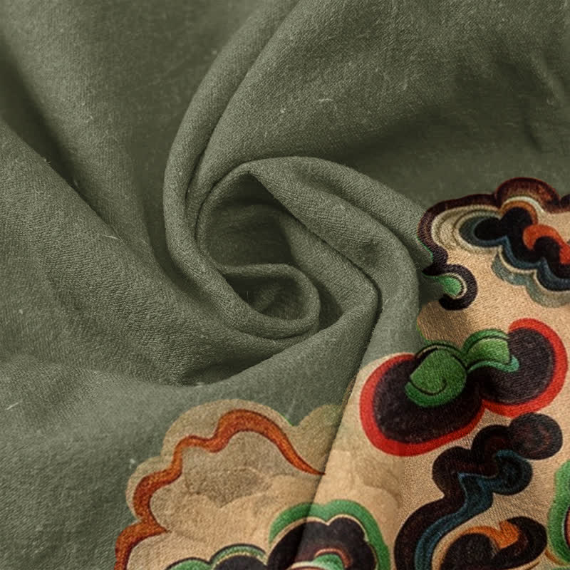 Buddha Stones Camicia da uomo a maniche corte con mezza abbottonatura e motivo a nuvole in cotone. - image 4