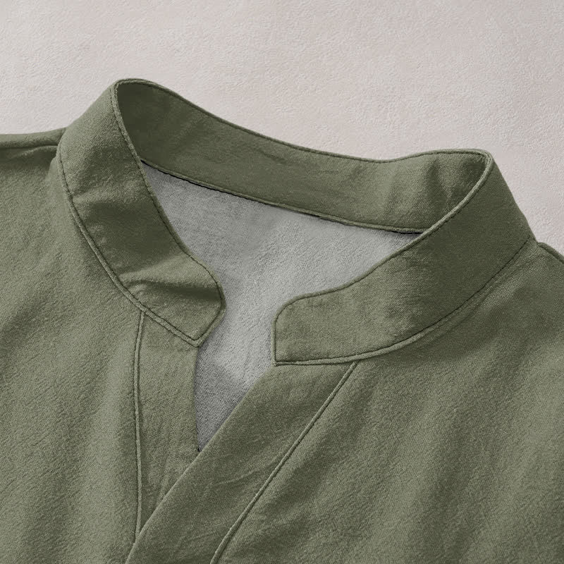 Buddha Stones Camicia da uomo a maniche corte con mezza abbottonatura e motivo a nuvole in cotone. - image 2