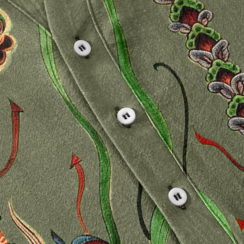 Buddha Stones Camicia da uomo a maniche corte con mezza abbottonatura e motivo a nuvole in cotone. - image 3