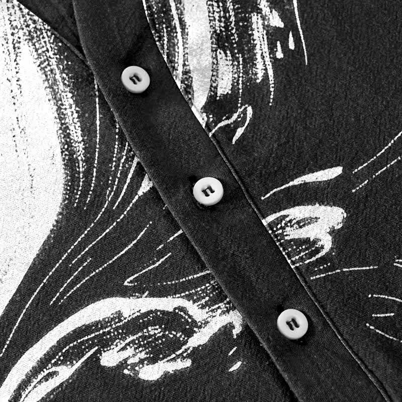 Buddha Stones Camicia da uomo a maniche corte con mezza abbottonatura, in cotone, con motivo Tai Chi. - image 3